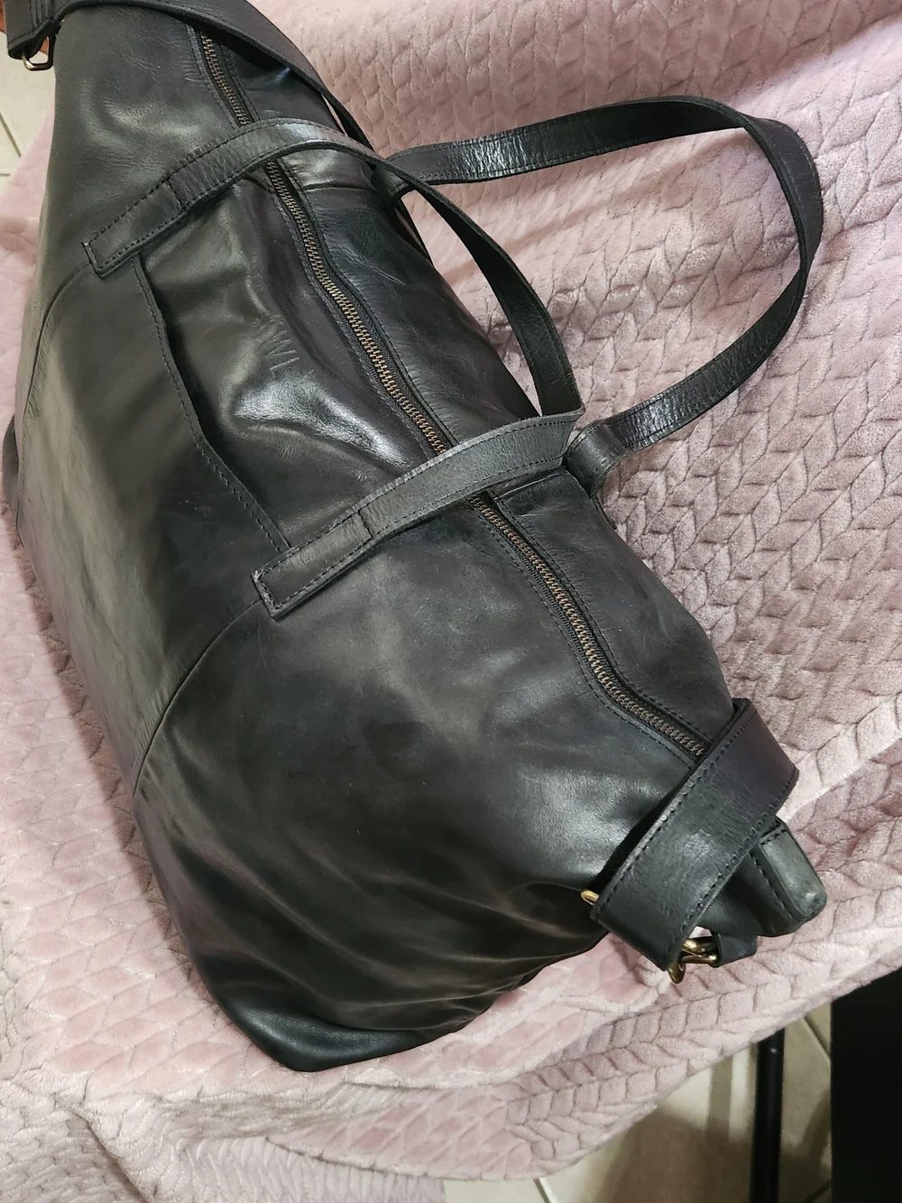 Monogram Black Leather Travel Duffel Bag